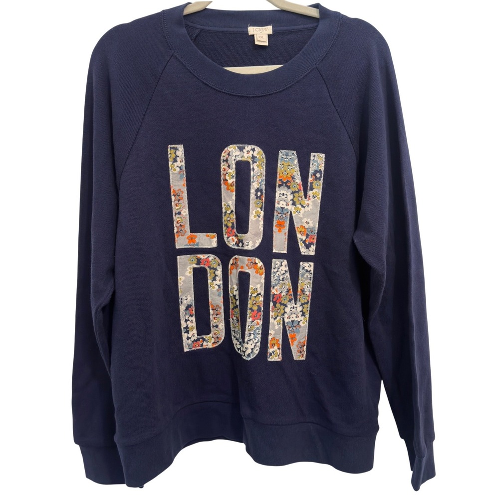 J.Crew Sweatshirt XXL Navy London Floral Applique Raglan Crewneck Cottagecore